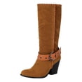 thumbnail image 6 of Cowboy Boots for Women Trendy Stitching Suede Buckle Strap Pull on Mid Calf Western Booties Chunky Heel Pointed Toe Fold Over Short Cowgirl Boots, 6 of 6