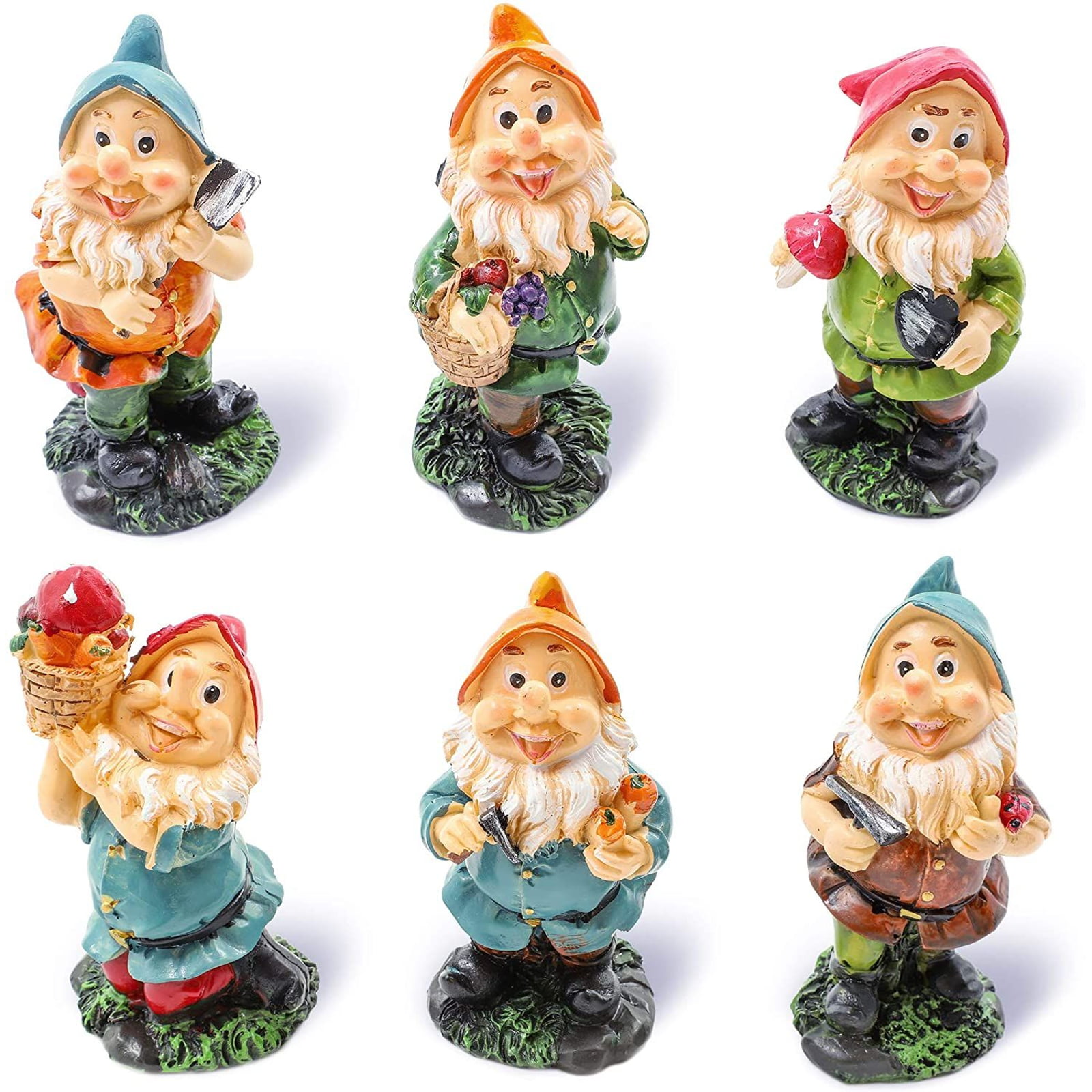 Set of 3 Fairy Garden Plant Pot Figurines Painted Resin Gnomes