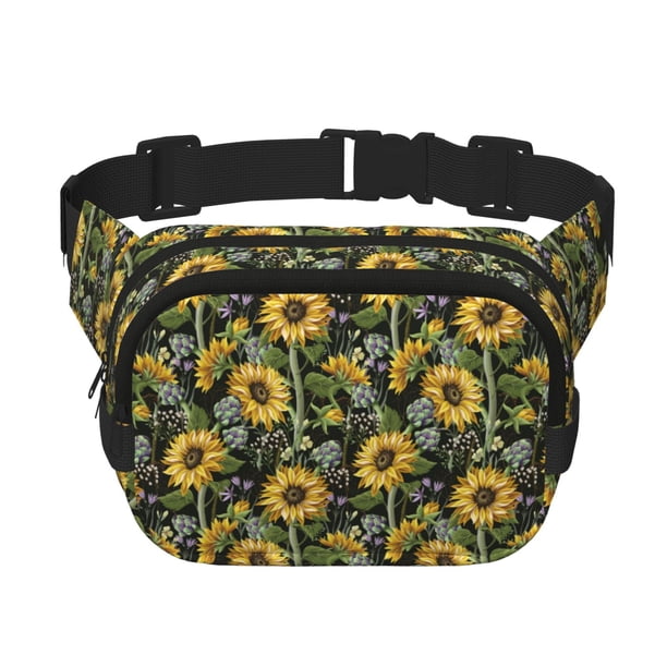 Fotbe Sunflowers Cangurera Cuadrada con Estampado de Doble Capa, Bolsa de Cintura Ajustable Mini para Hombres y Mujeres
