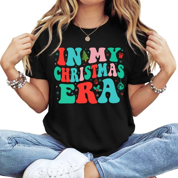 Women's Cotton Short-Sleeve T-Shirt with "In My Christmas Era" Retro Graphic