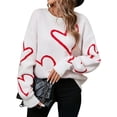 thumbnail image 3 of Women Valentines Day Sweater Long Sleeve Embroidery Heart Sweater Oversized Knitted Pullover Jumper Tops White L, 3 of 9