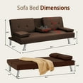 thumbnail image 2 of ASINMAK Futon Sofa Bed - Minimalist Solid Print Wood Pillow Top Arms Multifunctional Folding Convertible Sleeper Couch with 2 Cup Holders, Brown, 2 of 6