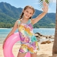 thumbnail image 4 of COEQINE Summer Girls Tankini Swimsuits 2 Piece with Removable Pads for Kids Ages 14-15 Printed Bathing Suits for Teen Modest Comfortable Beach Vacation Wear, Daisy Colorful Tie-dye, 4 of 8