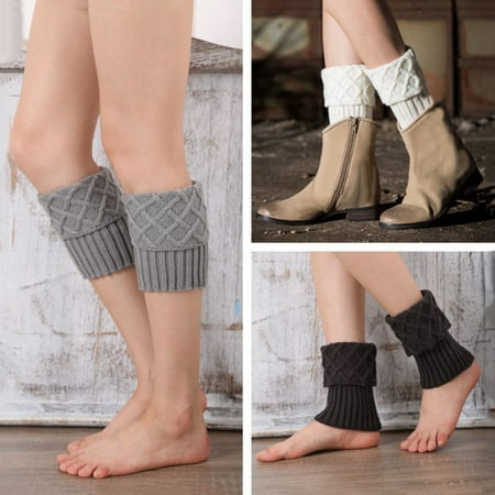 

Women Winter Rhombus Knitted Leg Warmers Solid Color Boot Socks Toppers Cuffs