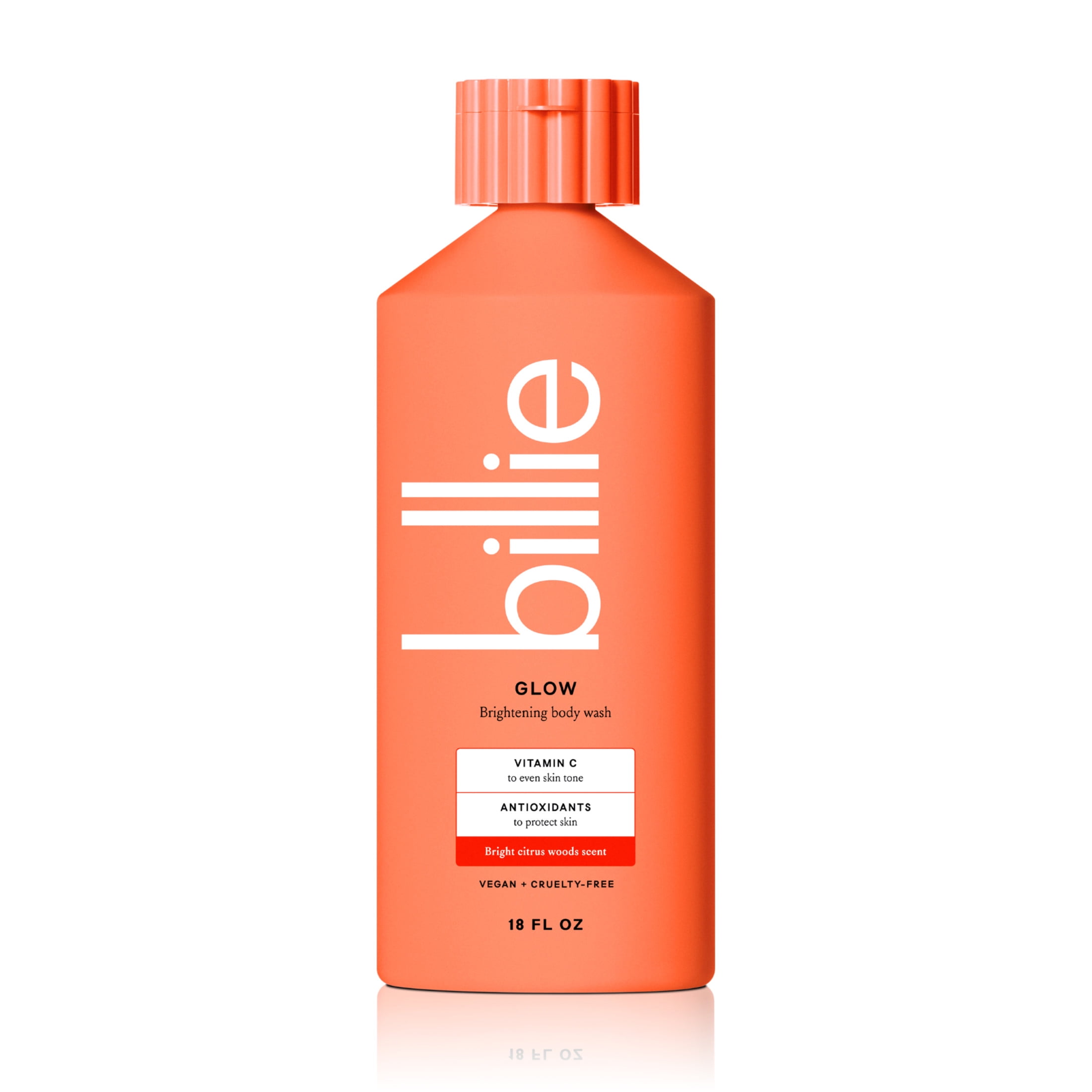 Billie Glow Brightening Womens Body Wash, 18 fl oz, Bright Citrus Woods Scent, Vegan, Cruelty Free