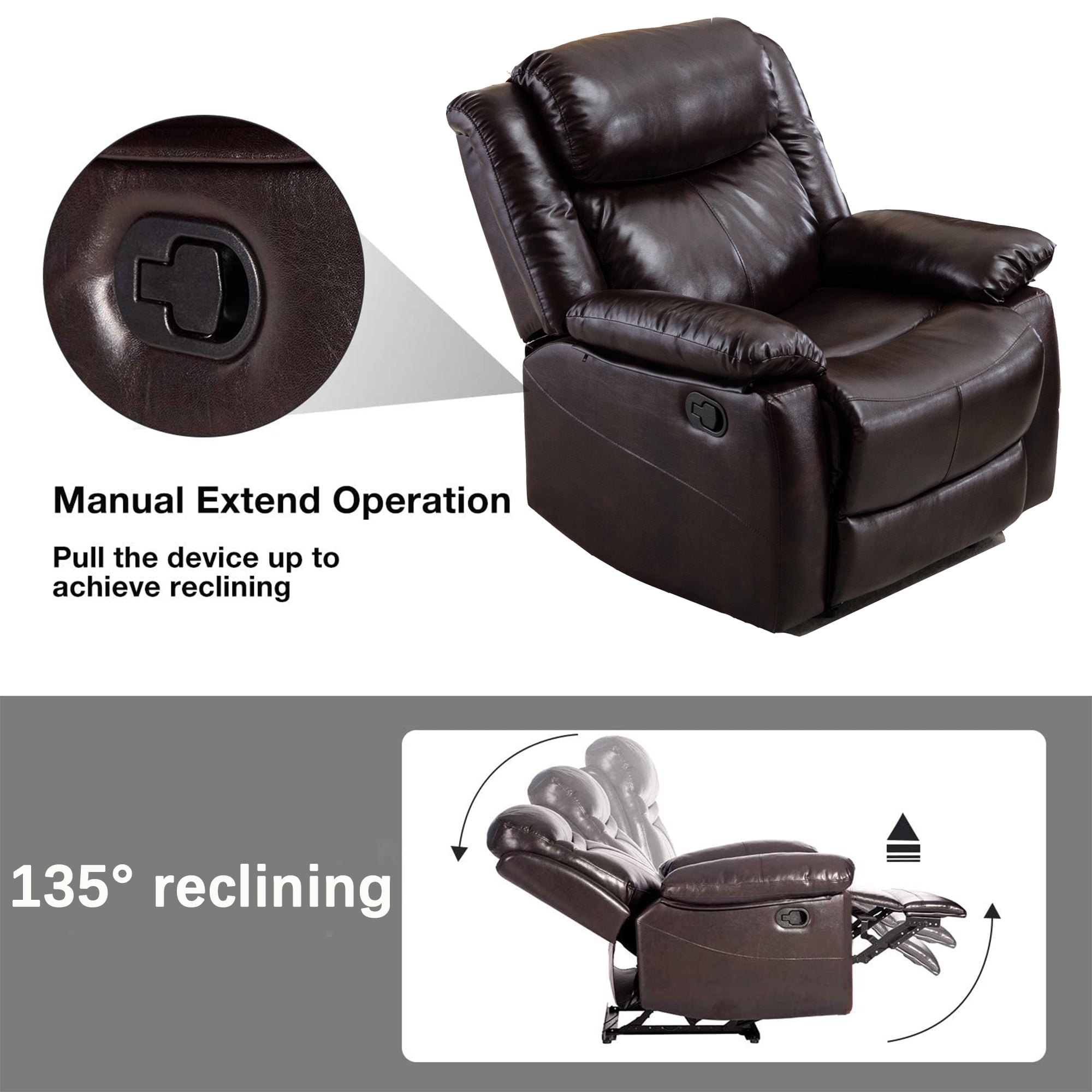 Kepooman Brown PU Leather Heated Massage Recliner Chair with 8 Vibration Points for Living Room Kepooman Brown PU Leather Heated Massage Recliner Chair with 8 Vibration Points for Living Room