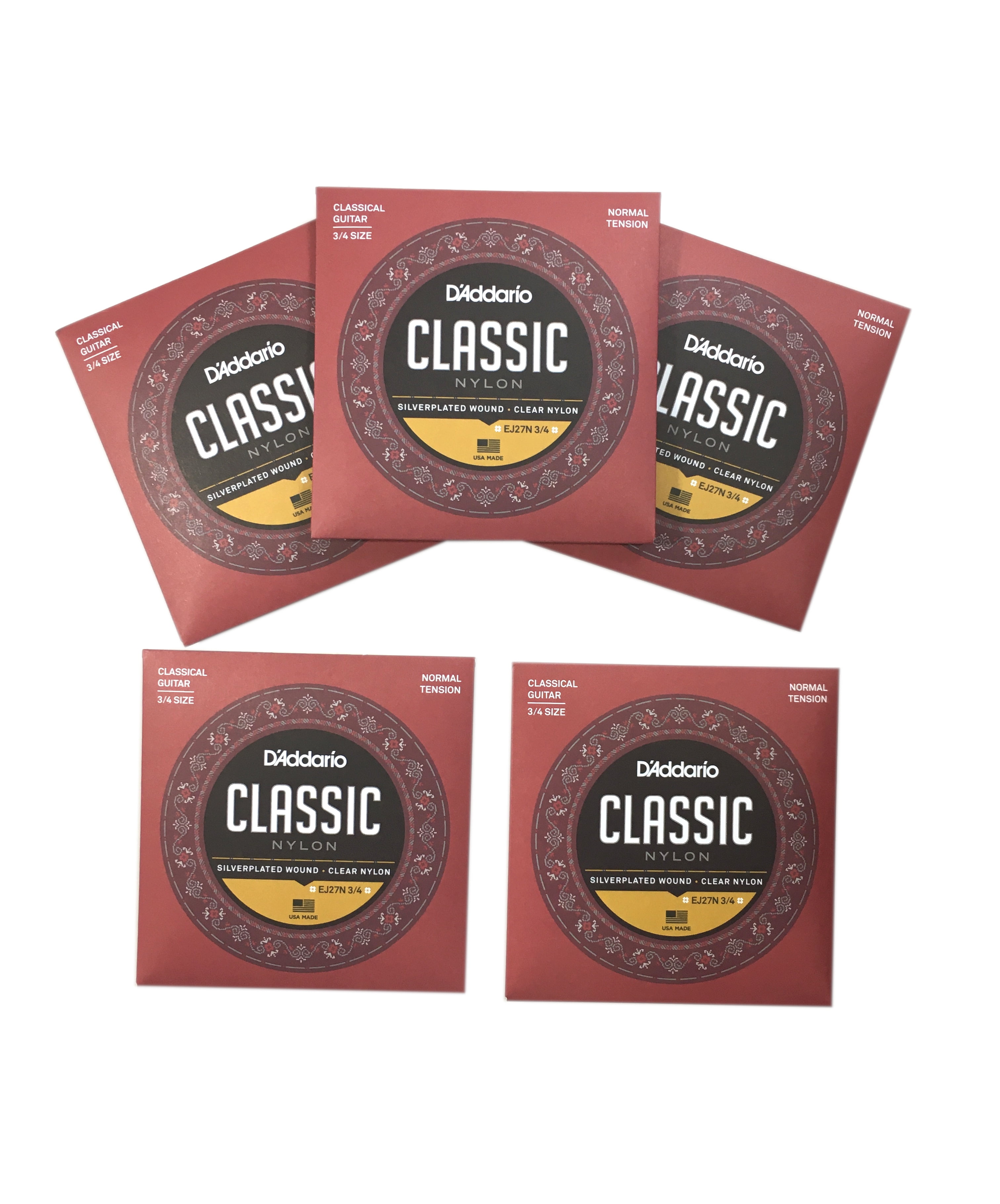 D'Addario Guitar Strings 5-Pack EJ27N 3/4 Student Size Classical