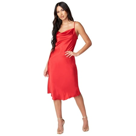 Women's bebe Satin Midi Slip Dress Color: Red Size: X SMALL