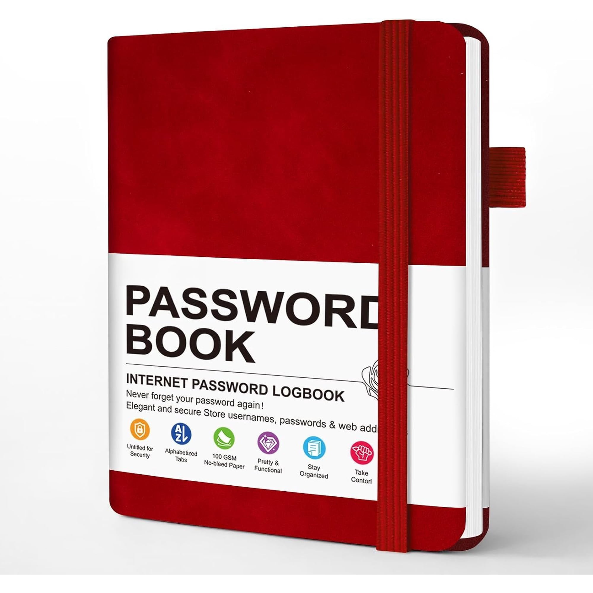 Password Book with Alphabetical tabs. 4.3"x5.7" Internet Address Organizer Logbook with Inner Pocket. Small Pocket Password Keeper for Website Logins(Red)