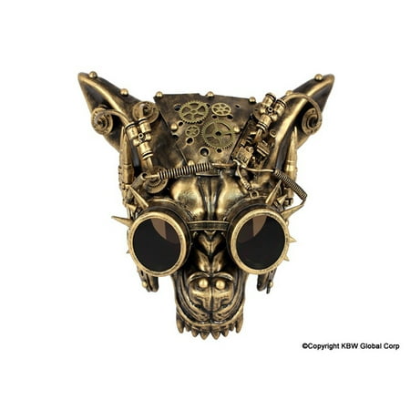 KBW Growling Wolf Steampunk Goggle Half Mask, Gold Black, One-Size