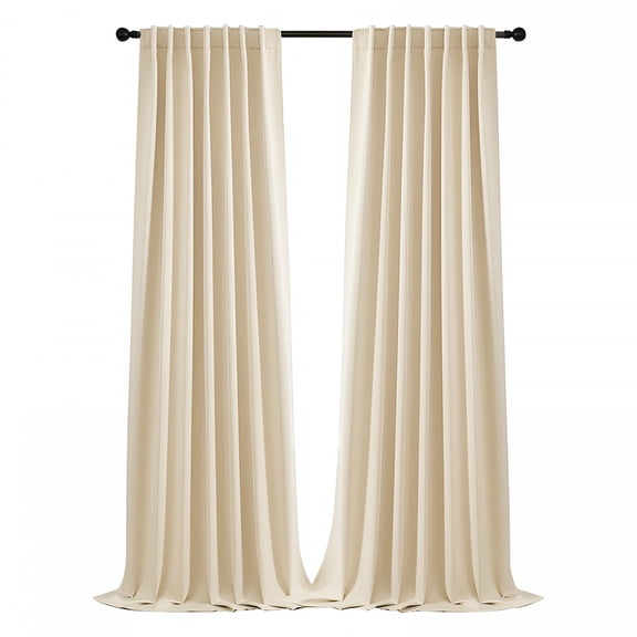 AUQ 100% Blackout Curtains 84" Length 2 Panels Set Farmhouse Style for Bedroom Windows/Living Room Thermal Insulated Neutral Boho Drapes Linen Blend Natural Ivory 7Ft Long Hook Belt Pleated/Back Tab