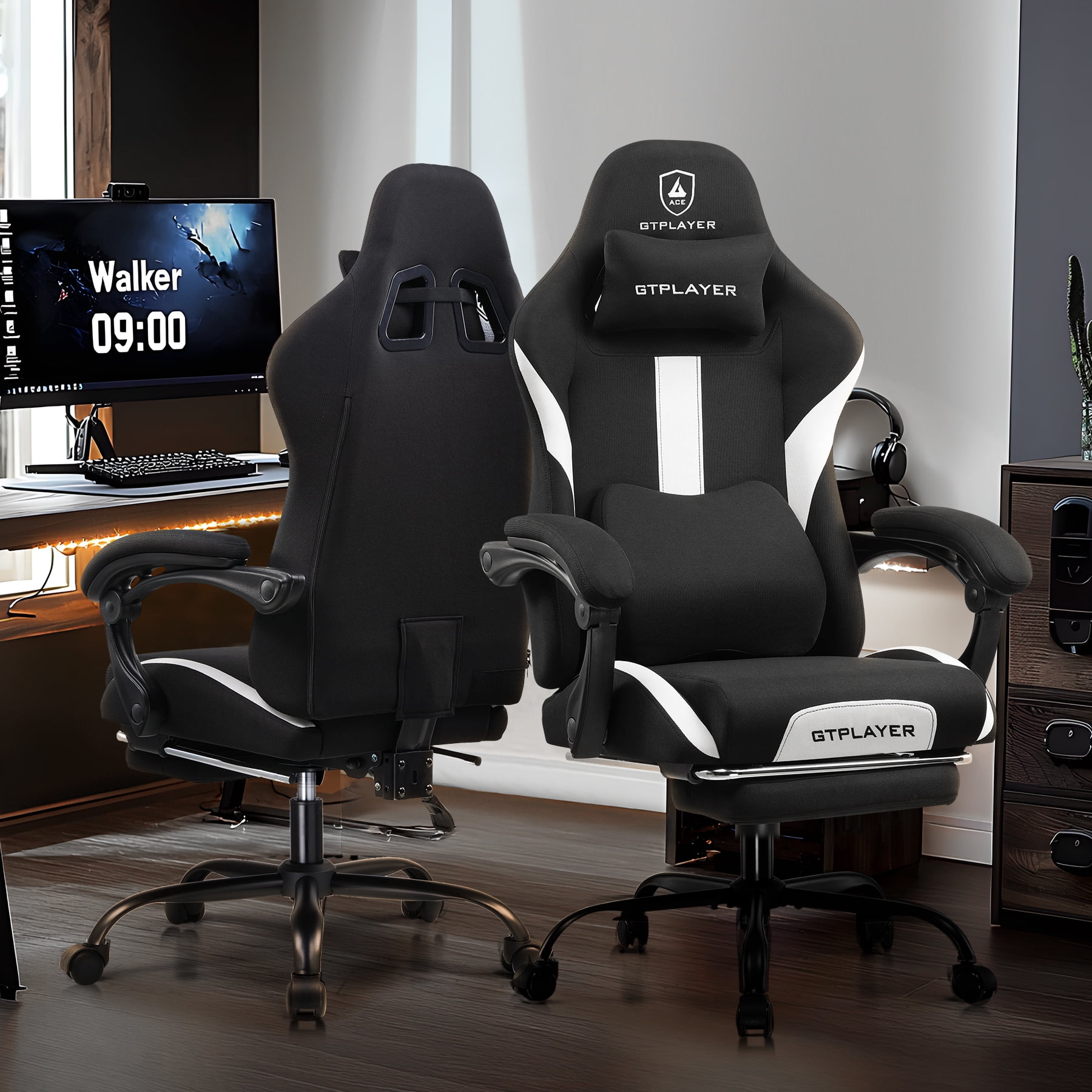 GTPLAYER Ace ProMotion Fabric Gaming Chair with Footrest, Black