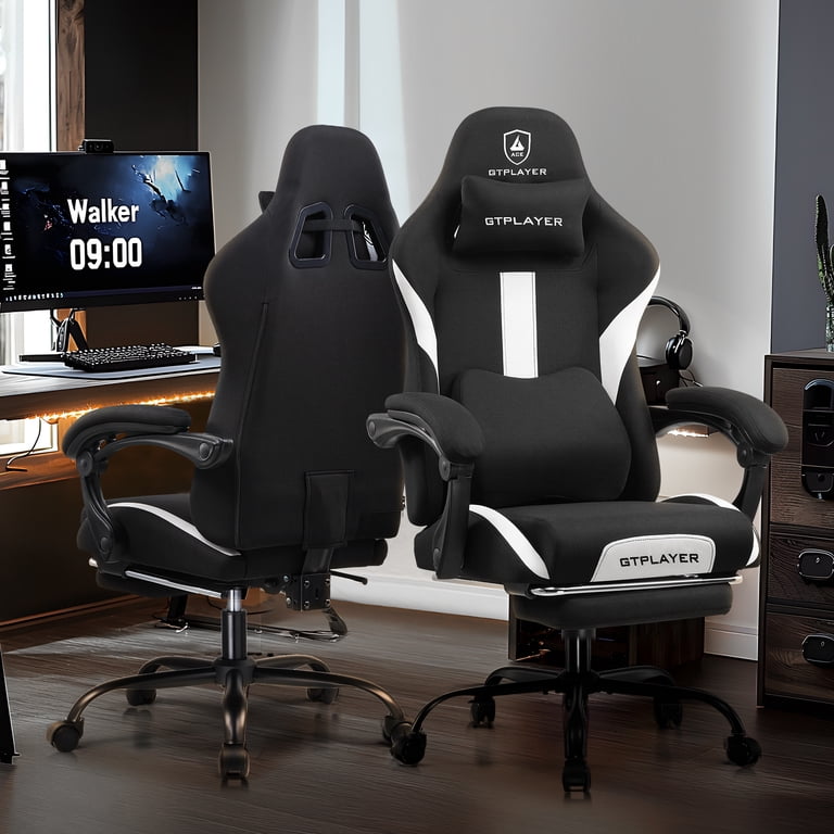 GTPLAYER Ace ProMotion Fabric Gaming Chair with Footrest, Black
