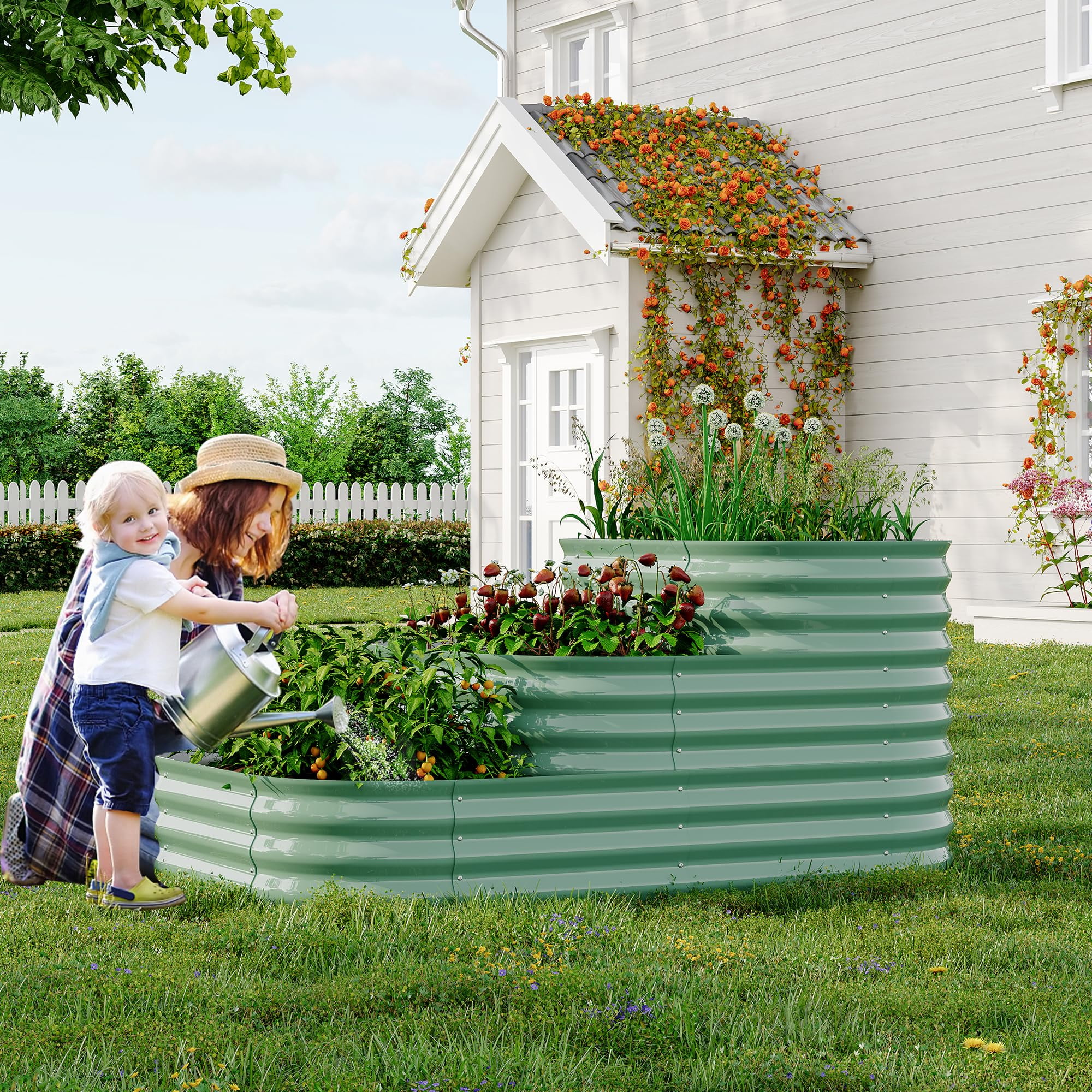 Towallmark Galvanized Raised Garden Bed Kit, Galvanized Planter Raised Garden Boxes Outdoor, Oval Metal Raised Garden Beds for Vegetables