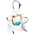 thumbnail image 1 of Beach Apron Tropical Paradise Summer Season Palm Tree Silhouette with Fish and Sun, Unisex Kitchen Bib Apron with Adjustable Neck for Cooking Baking Gardening, Turquoise Marigold Brown, by Ambesonne, 1 of 3