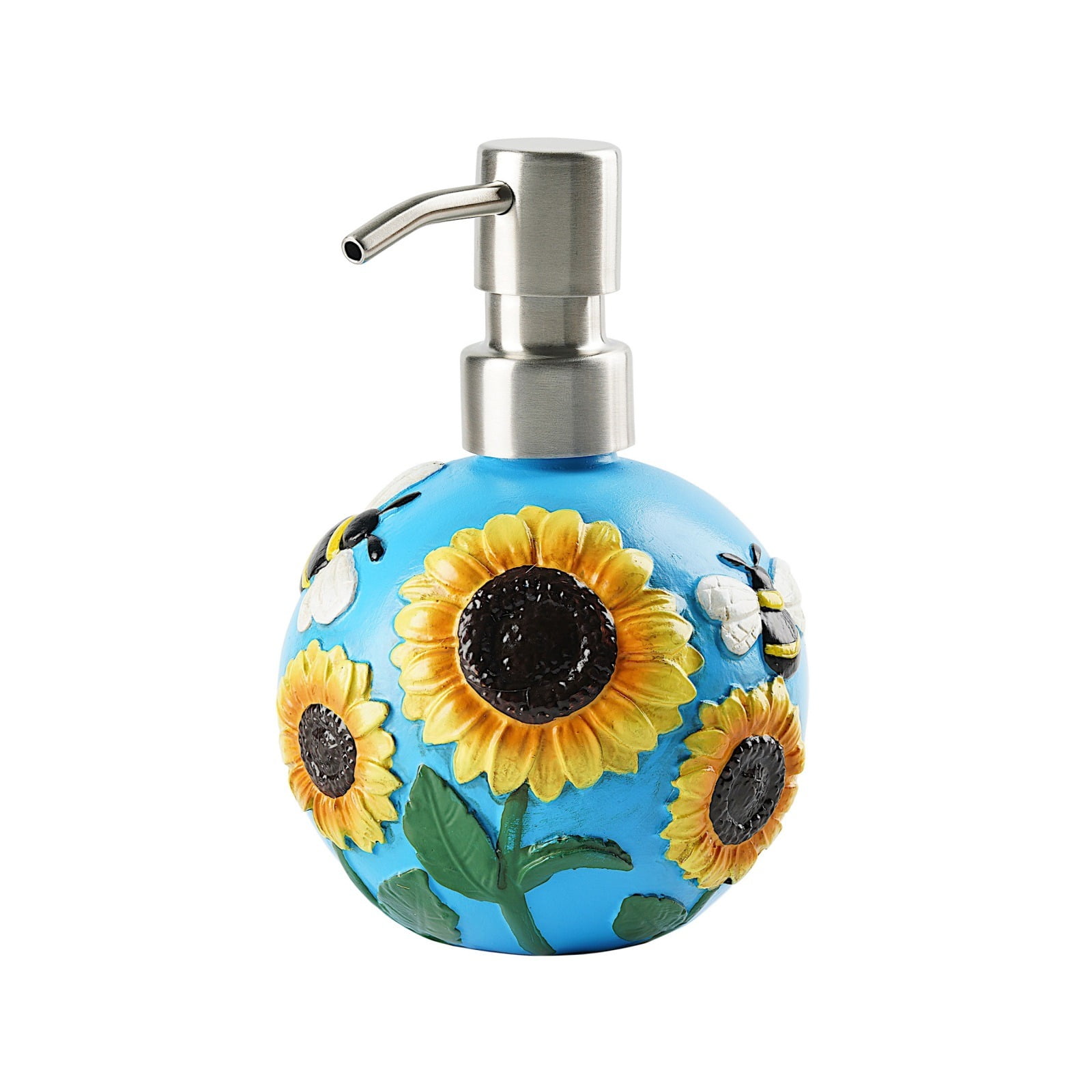 WiMiFar Soft Touch Resin Sunflower Nautical Sunflower 12 oz Free Standing Soap & Lotion Dispenser