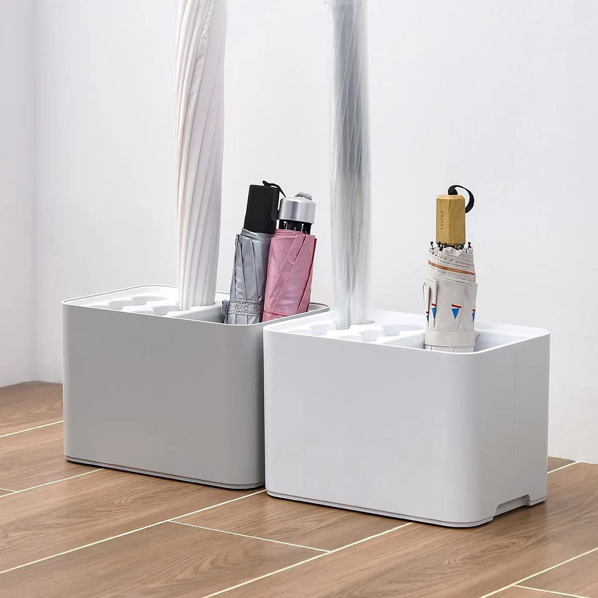 10 Hole Umbrella Rack Stand Holder with Drip Tray Space Saver Organizer Fits Entryway Corner Home Office Decor, Hold 10 Umbrellas (White)