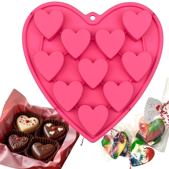Moldes para tartas MarStore de silicona con forma de corazón, 10 cavidades, color rosa