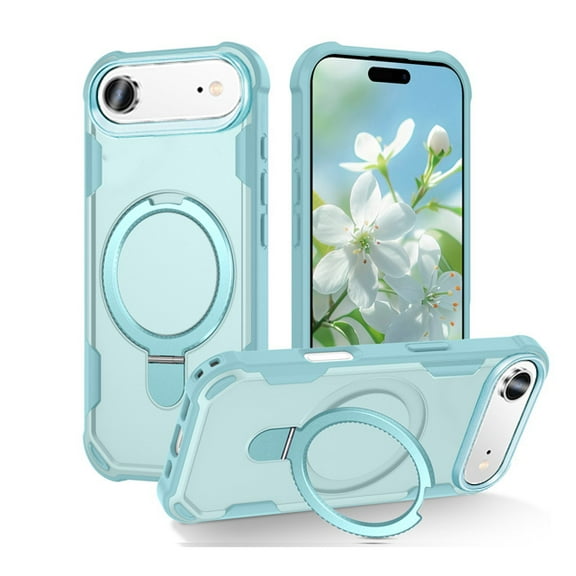 Protective Magnetic Kickstand Case for iPhone 17 Air with Tempered Glass Screen Protector - Light Blue