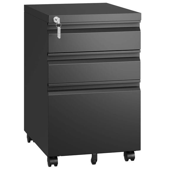 XUTUMM 3-Drawer Mobile Locking File Cabinet - Fully Assembled Metal Filing Organizer for Letters/Legal/A4, Black