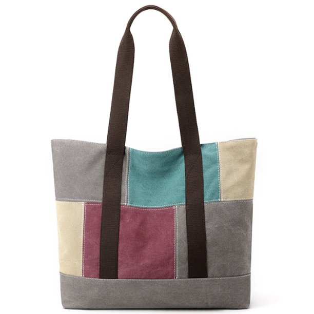 Bolso grande de lona para mujer, bolso de hombro informal con cremallera y bolsillo para viajes, playa, trabajo, compras