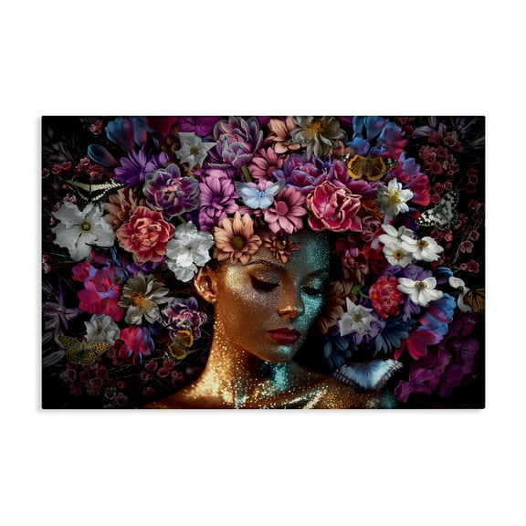 Stupell Industries Glitz Woman with Florals Plants & Flowers Painting Wrapped Canvas Art Print Wall Art, 24 x 16