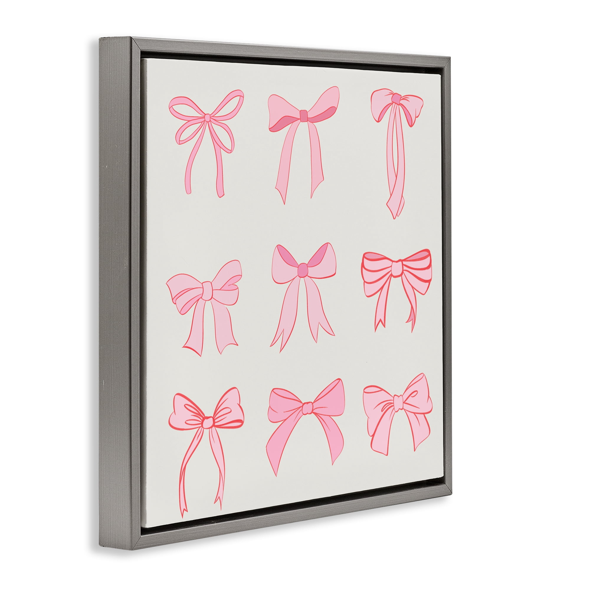Stupell Industries Pink Coquette Ribbons Gray Framed Floater Canvas Wall Art, design by Emily Navas
