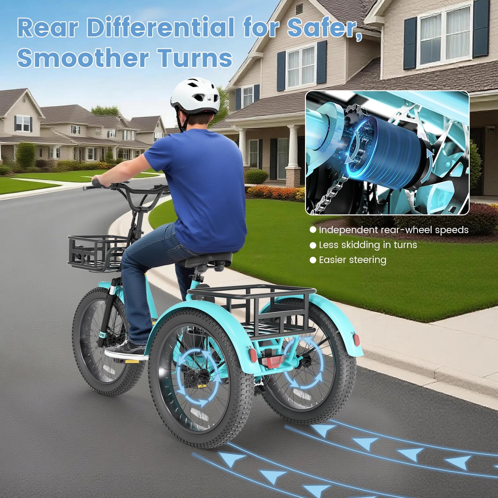 MOONCOOL TK1 Folding Electric Tricycle for Adults,48V 14.5Ah Removable battery, Peak 1000W Motor, 20" Fat Tire Step-Thru 3 Wheel Electric Bicycle W/ Mirrows Kit