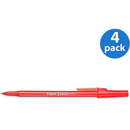 Nonrefillable Red Ink Pens - (4 Pack) Paper Mate Write Bros Stick Ballpoint Pen, Red Ink, 1mm, Dozen