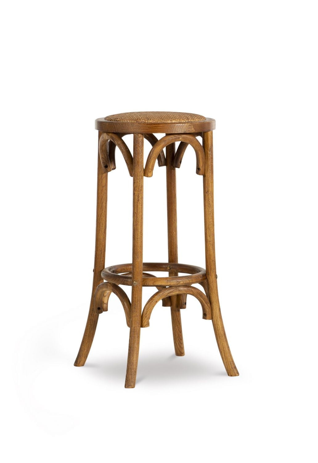 Whit Rattan Seat Backless Barstool, Walnut