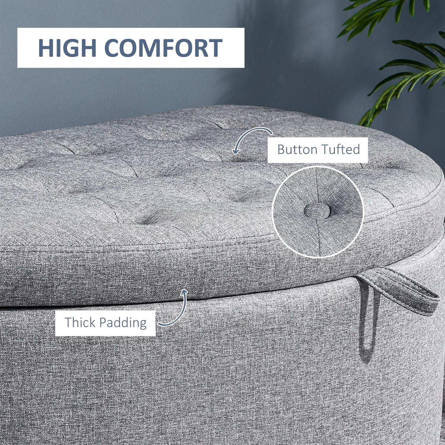 Demi Bonn 47" Home Storage Ottoman with Lift Lid, Upholstered Button Tufted Bench & Wood Legs for Living Room & Entryway, Gray