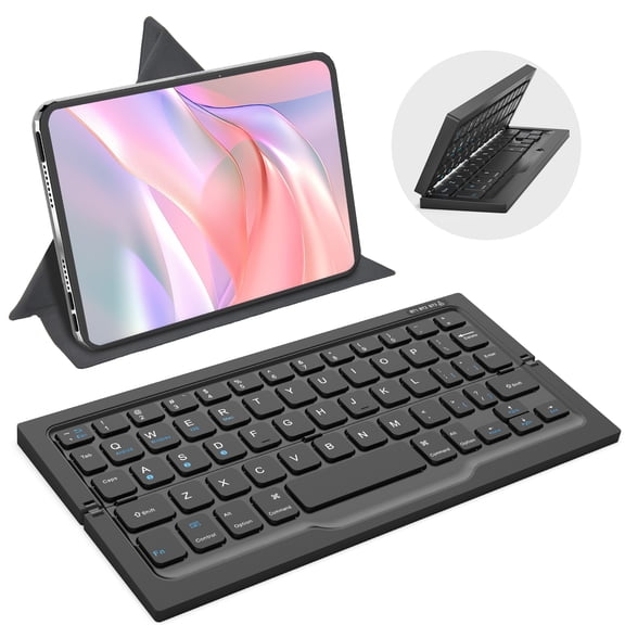 BATTOP Foldable Bluetooth Keyboard with Protective Stand Case, Portable Wireless Keyboard, Compatible for Tablet, Smartphone, Laptop(Black)
