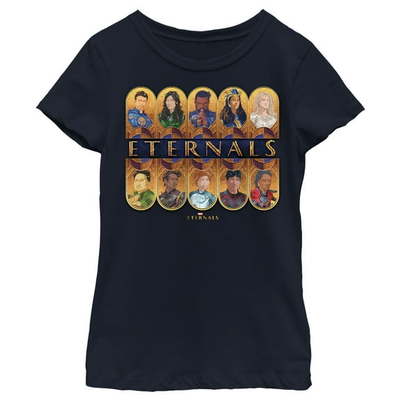 Girl's Marvel Eternals Golden Portraits Graphic Tee Navy Blue X Large