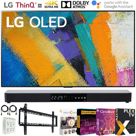 LG OLED65GXPUA 65 inch GX 4K Smart OLED TV with AI ThinQ 2020 Model Bundle with 31 inch Soundbar 2.1 CH, Flat Wall Mount Kit, 6-Outlet Surge Adapter