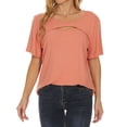 thumbnail image 5 of HUBERY Women Round Neck Hollow Out Spliced Short Sleeve Solid Color Blouse, 5 of 6