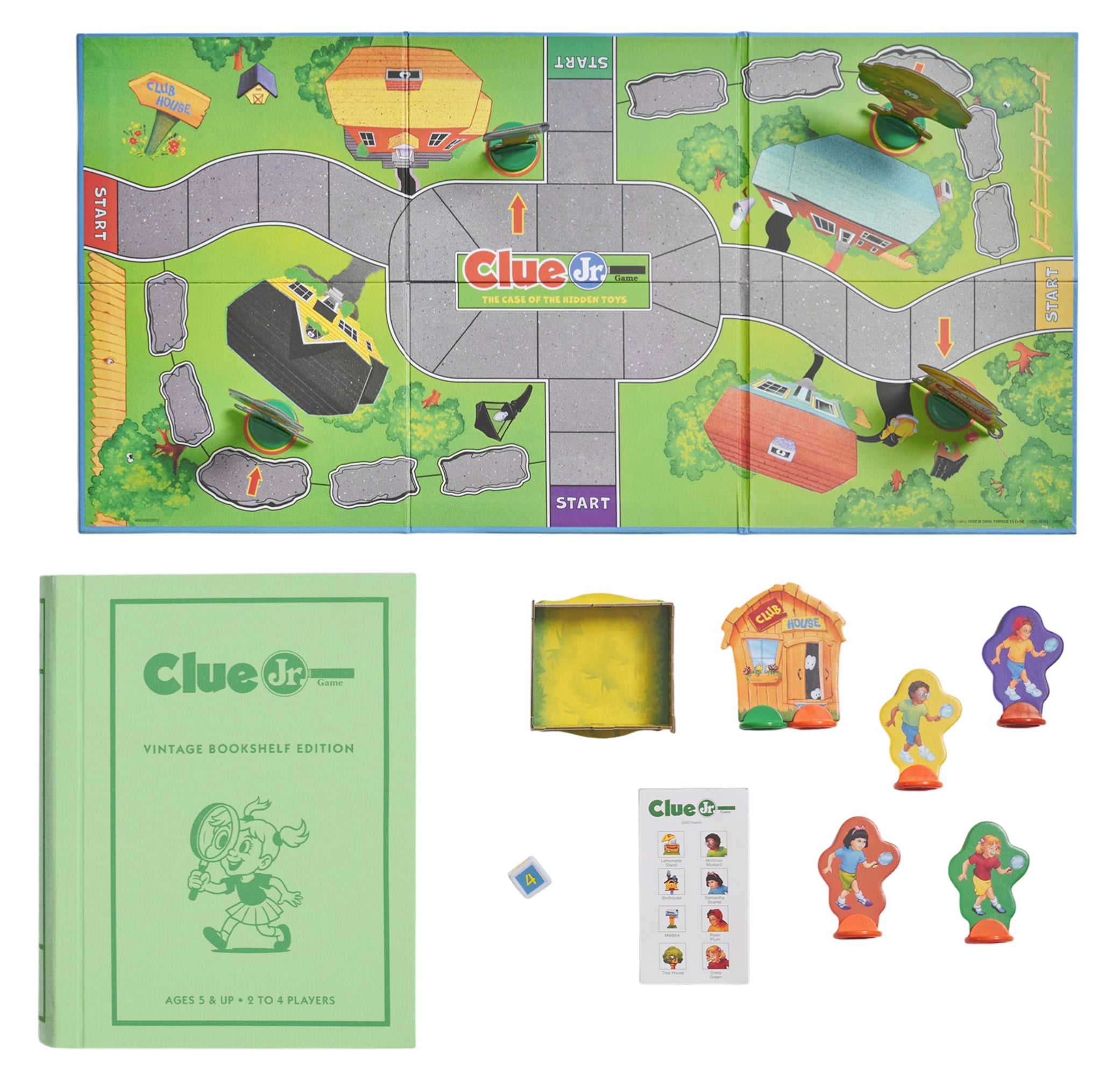 WS Game Company Clue Jr. Vintage Bookshelf Edition – The Case of the Hidden Toys – Fabric Wrapped Book Storage Mystery Board Game for Kids Ages 5 and Up
