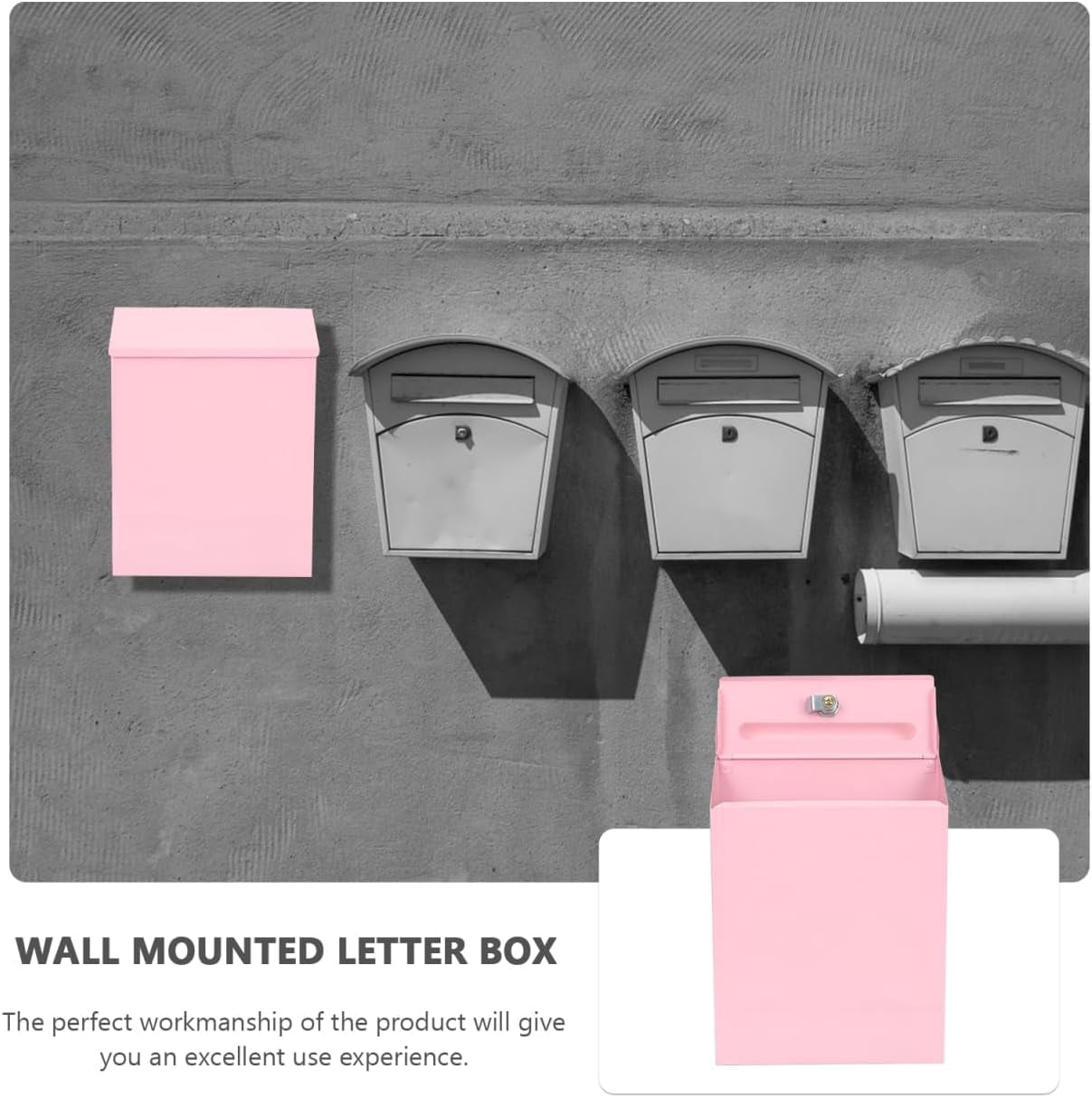 ABCISI Wall-Mounted Mailbox with Lock, Anti-Theft Drop Box  for Letters Envelopes Newspapers, Multi-Function Suggestion Box, Large Capacity Sturdy Mail Box for Home & Office, 9.1” x 2.4” x 11.8”,Pink