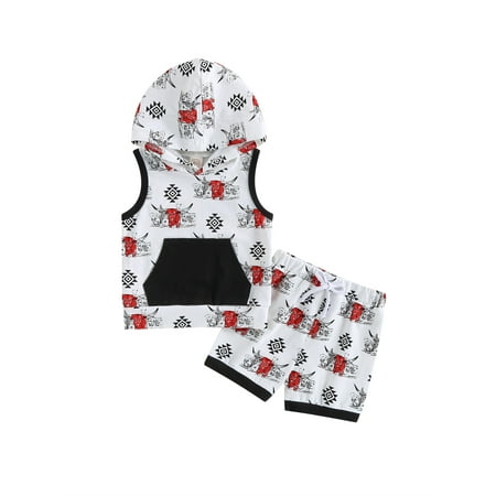 

Wassery Western Baby Boy Clothes 6M 12M 18M 24M 3T Infant Cow Print Sleeveless Hoodie Tank Top Tshirt Cactus Shorts Set Cute Summer Outfits