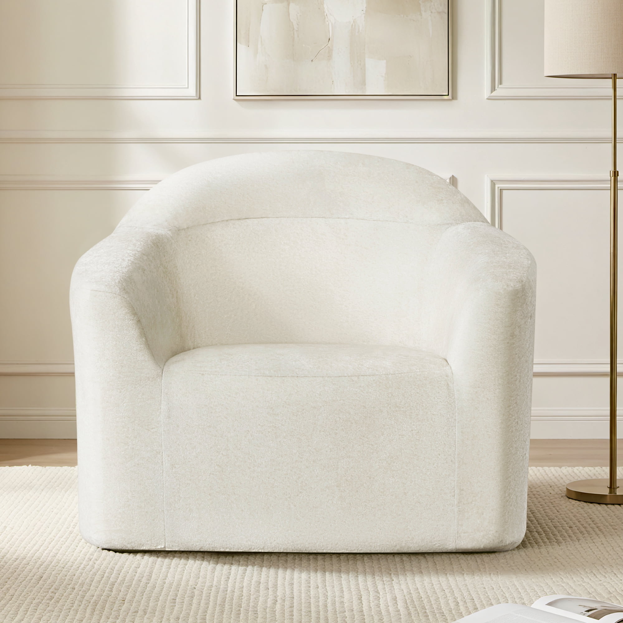 Spruce & Spring Modern Accent Chair with Compression Sponge Cushion, No Assembly, Cream