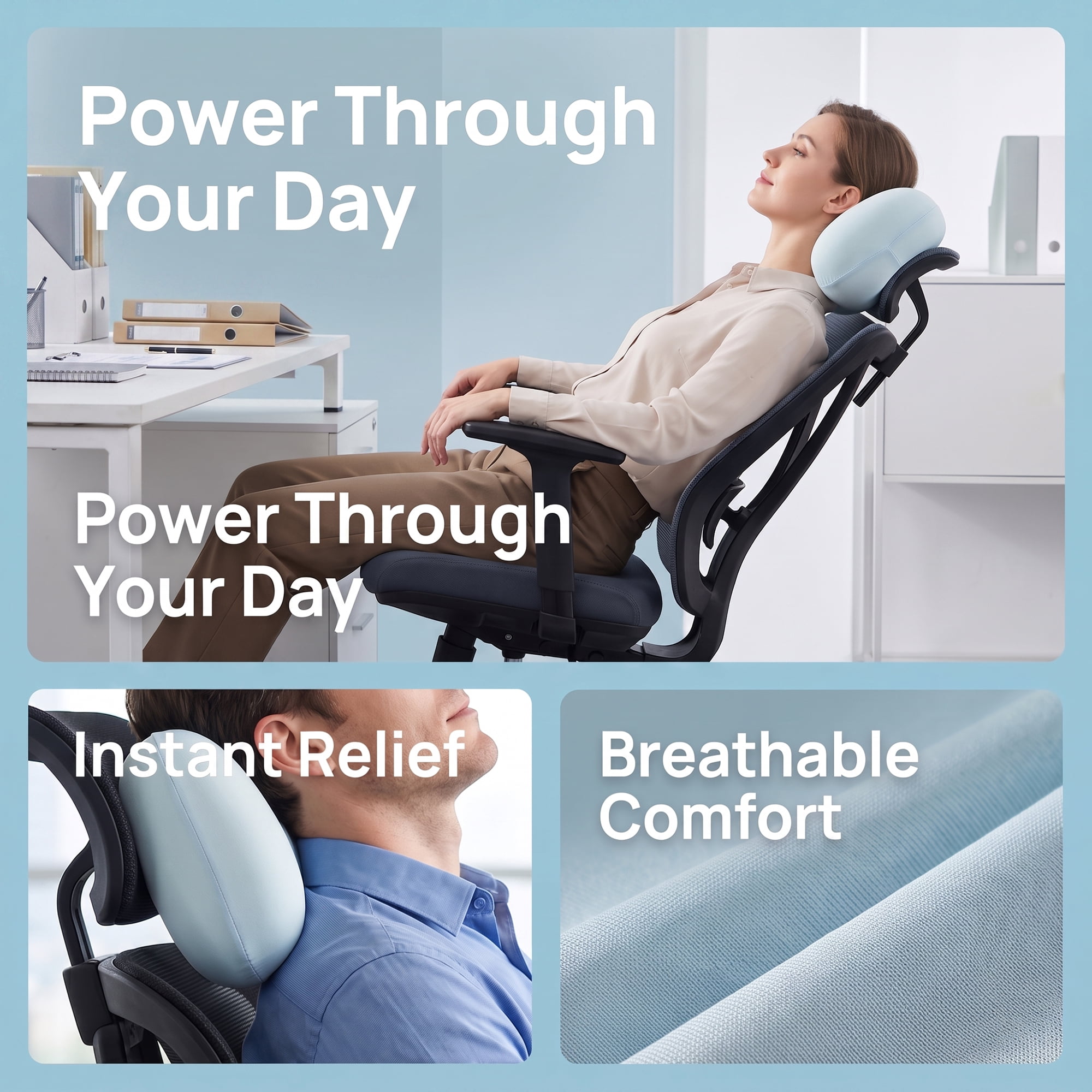 Unique Bargains Neck Pillow Sponge Cervical Support for Sleeping Blue A 16.5"x7.9"x4.3"