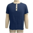 thumbnail image 5 of GUZOM Mens Navy Henley Shirt Short Sleeve | Slim Fit Casual Button Down Top in Soft Linen Cotton Blend,Size XL, 5 of 6