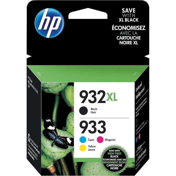 HP 932XL Black and 933 Cyan Magenta Yellow High Yield Ink Cartridges N9H62FN 4-Pack for OfficeJet 6700 (Sold Without Manufacturer Warranty)
