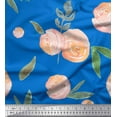 thumbnail image 1 of Soimoi Blue Cotton Duck Fabric Leaves & Peach Floral Watercolor Print Sewing Fabric BTY 42 Inch Wide, 1 of 3