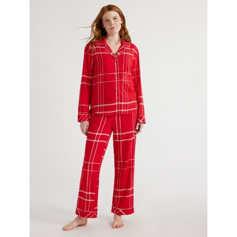 Joyspun Women's Long Sleeve Flannel Sleep Top and Pants Pajama Set, 2-Piece,  Sizes XS to 3X 