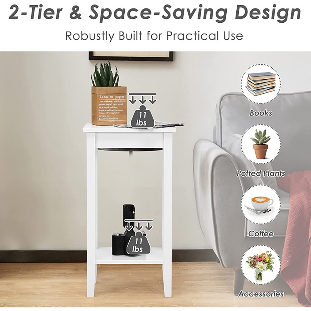 Finihen End Table, Set of 2 Versatile 2-Tier End Table with Storage Shelf, Sofa Side Table, Bed Side Table, for Living Room, Bedroom, White Finihen End Table, Set of 2 Versatile 2-Tier End Table with Storage Shelf, Sofa Side Table, Bed Side Table, for Living Room, Bedroom, White