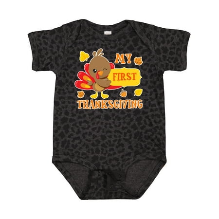 

Inktastic My First Thanksgiving with Turkey and Leaves Gift Baby Boy or Baby Girl Bodysuit