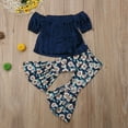 thumbnail image 3 of Kids Girl Off Shoulder Velvet Tops Bell-Bottom Pants Outfit Set, 3 of 5