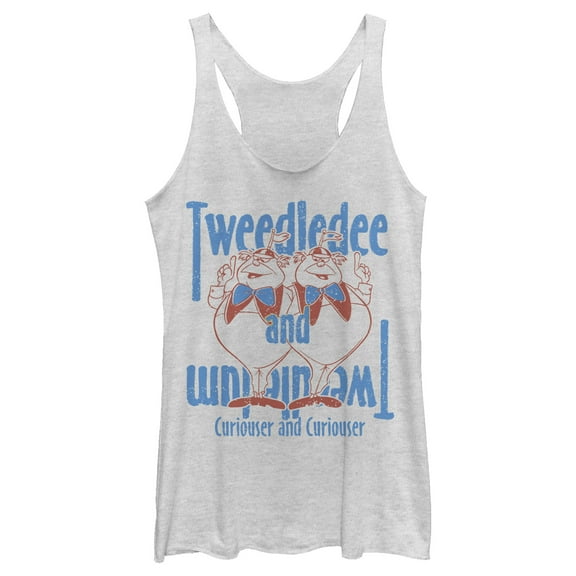 Women's Alice in Wonderland Tweedledee and Tweedledum Racerback Tank Top White Heather Large