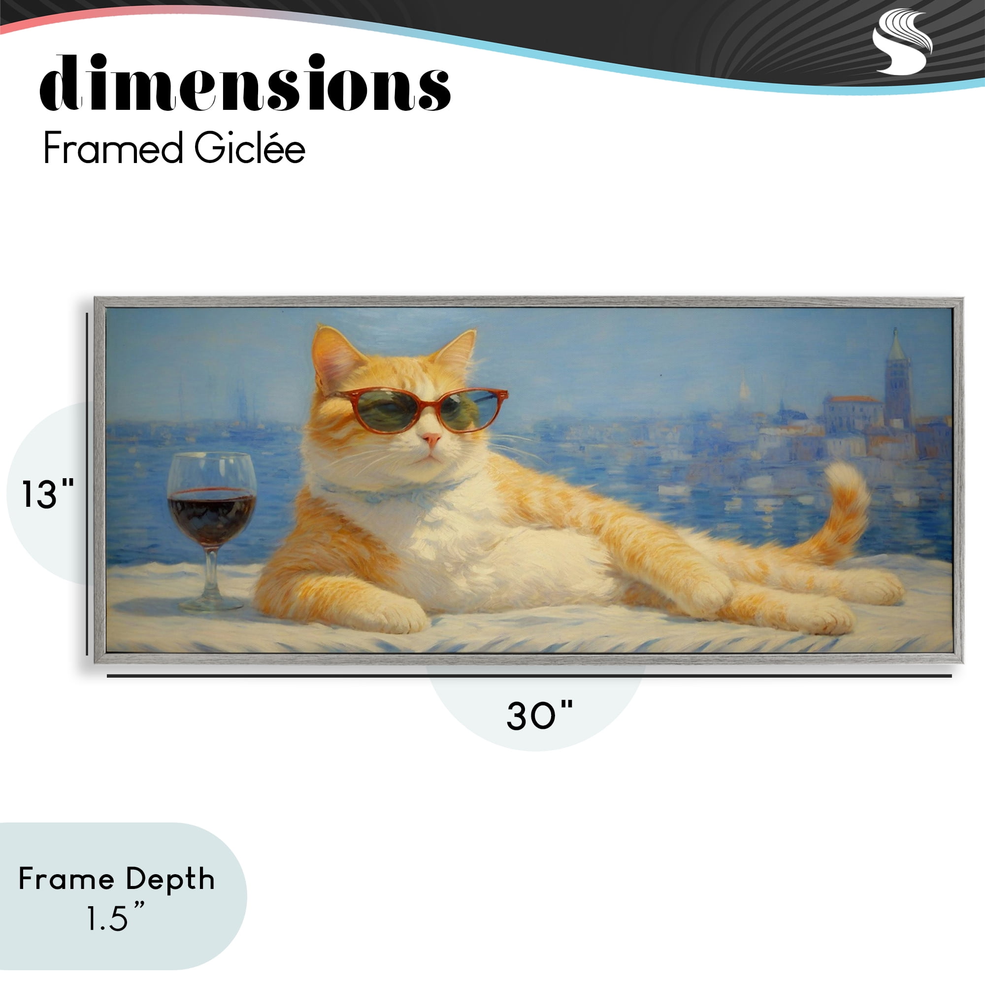 Stupell Industries Lounging Feline with Wine Glass Gray Framed Giclee Art, design by Angie Hawke