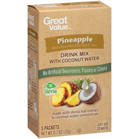 Great Value? Pineapple Drink Mix with Coconut Water 0.7 oz. Box